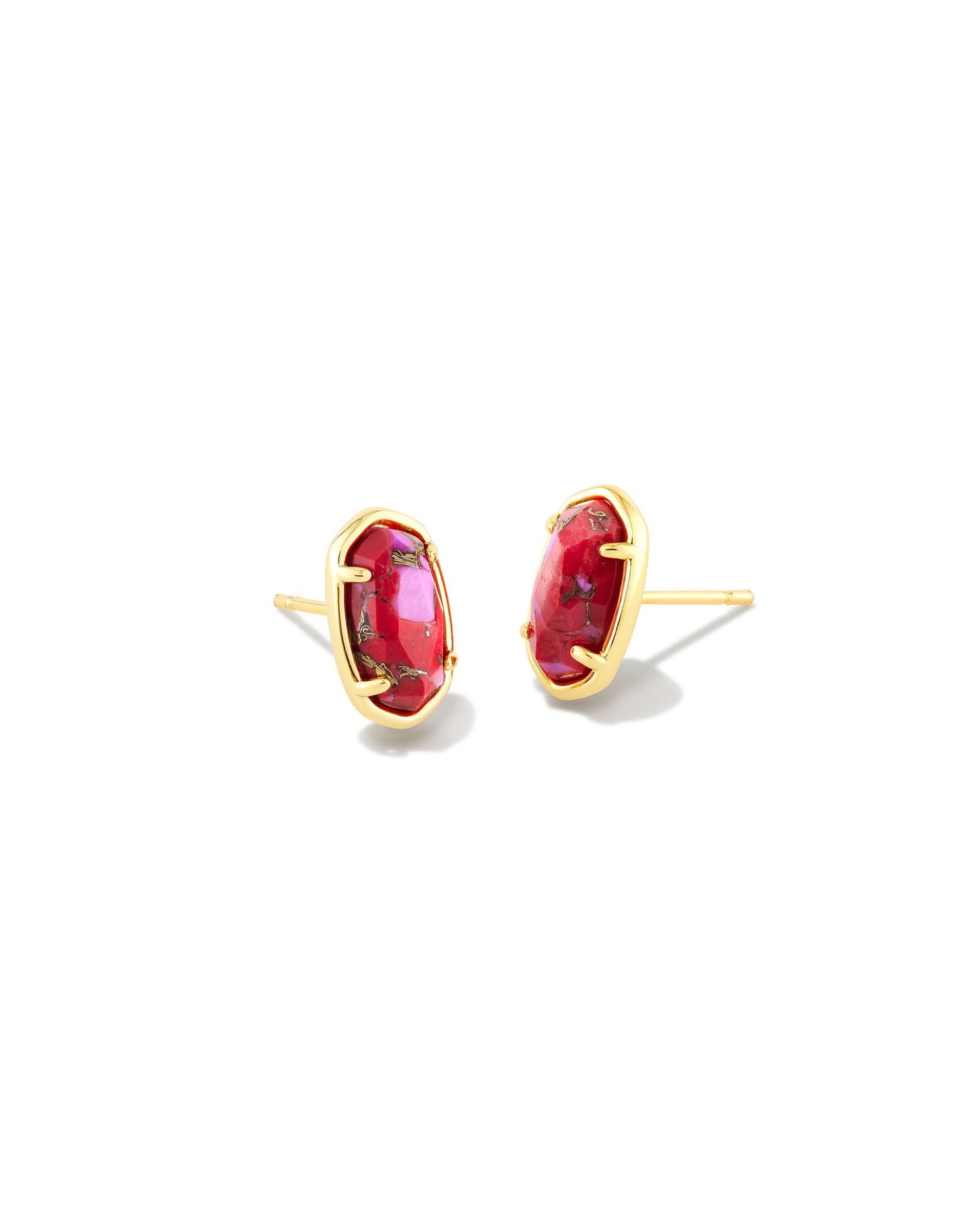 Grayson Stone Gold Stud Earrings in Bronze Veined Red and Fuchsia Magnesite