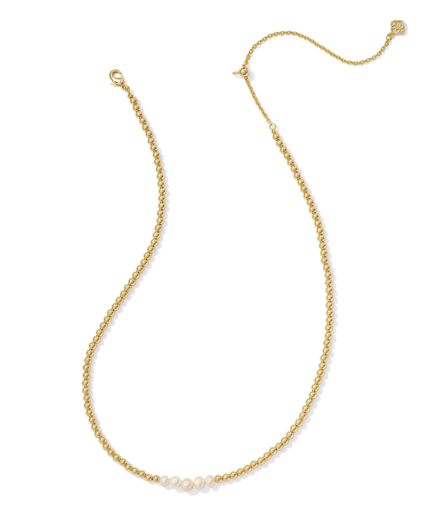 Eve Gold Beaded Strand Necklace in White Pearl