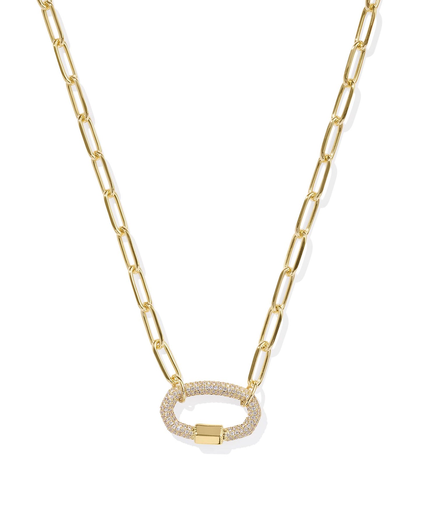 Emery Gold Link and Chain Necklace in White Crystal