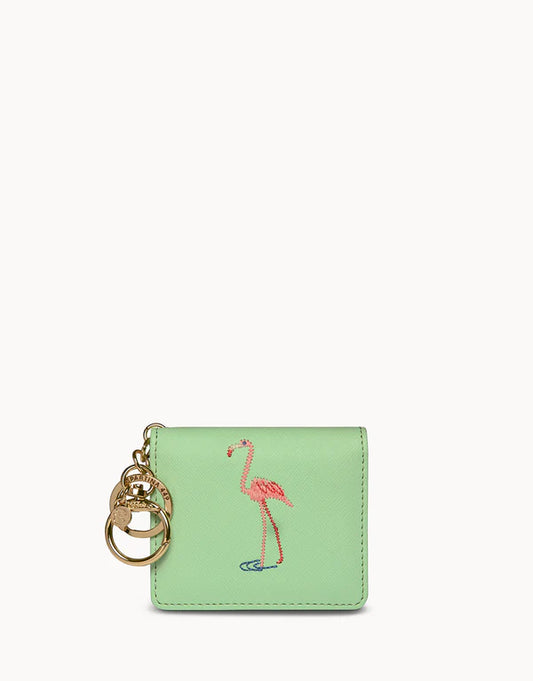 Embroidered Card Keychain Flamingo/Sea Foam