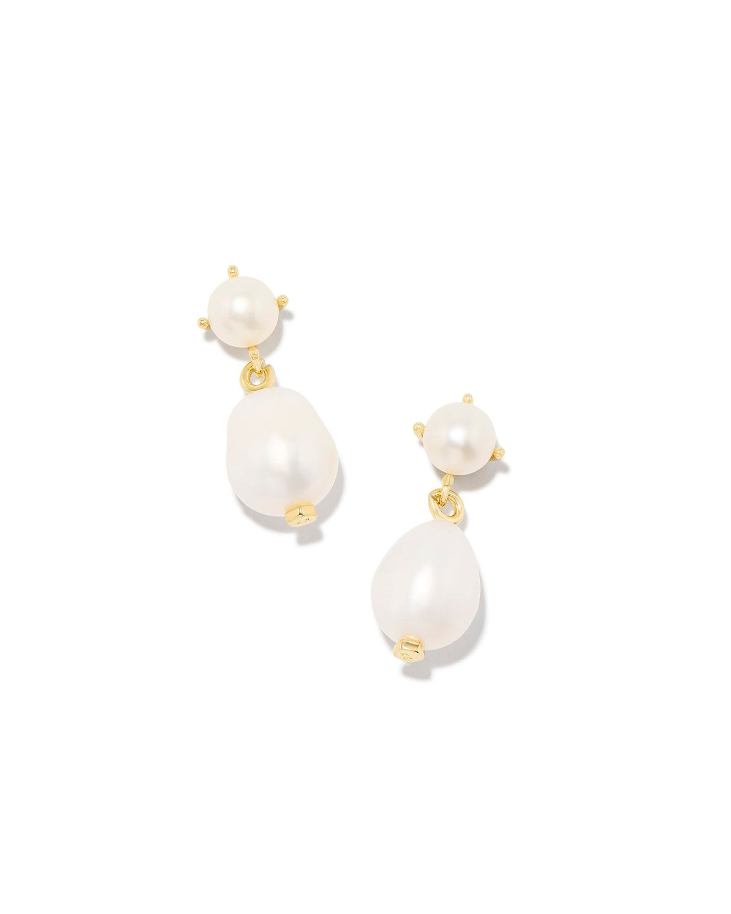 Eve Gold Drop Earrings in White Pearl