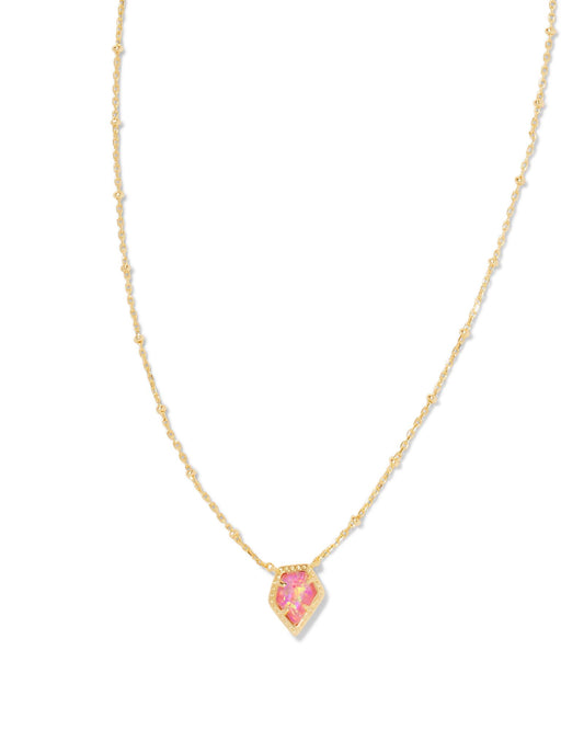 Framed Gold Tess Satellite Short Pendant Necklace in Luster Rose Pink Kyocera Opal