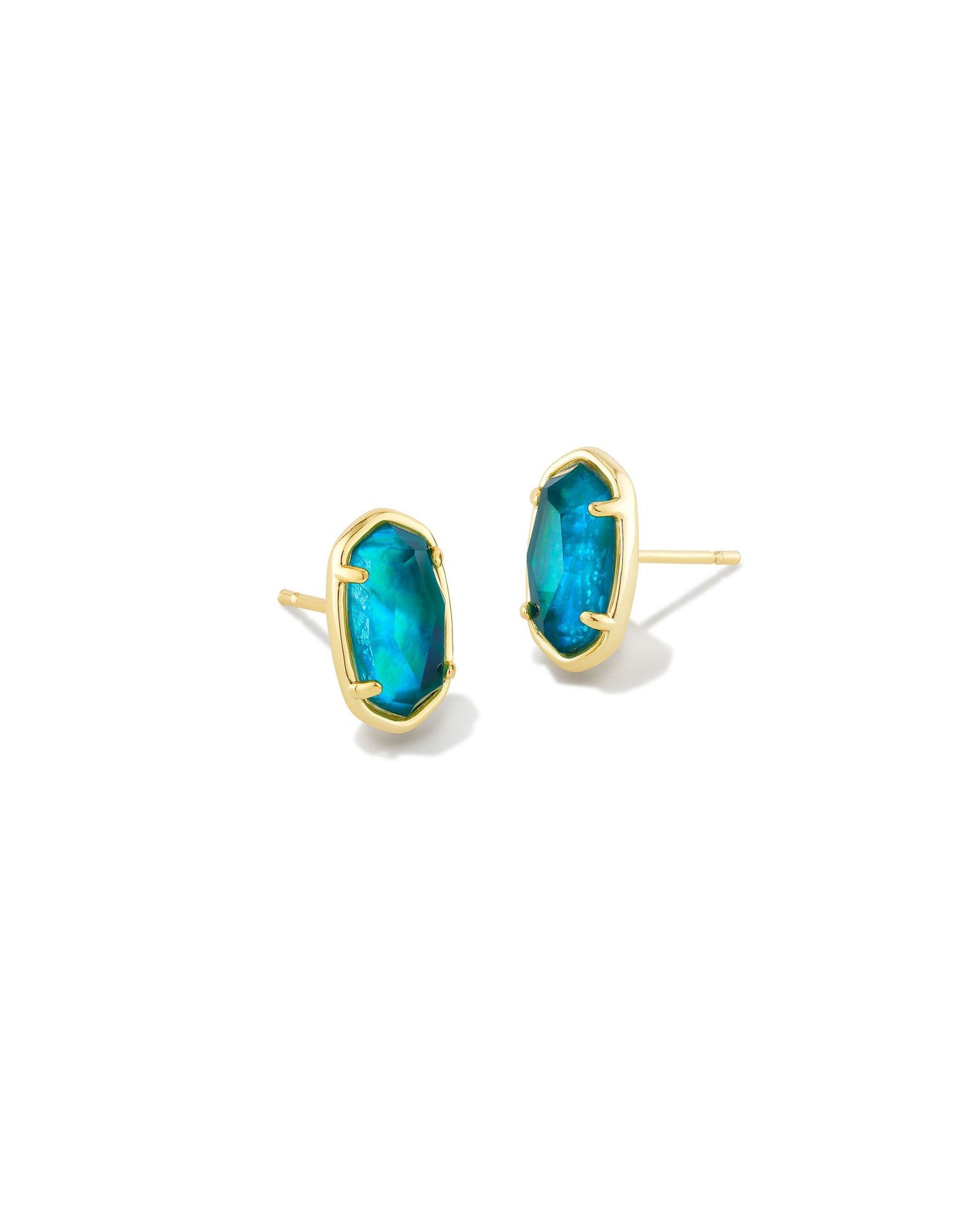 Grayson Stone Gold Stud Earrings in Teal Abalone