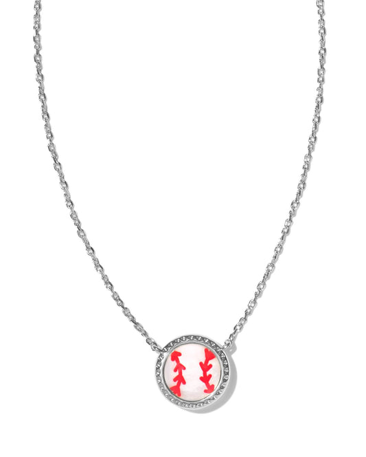 Baseball Silver Short Pendant Necklace in Ivory Mother of Pearl