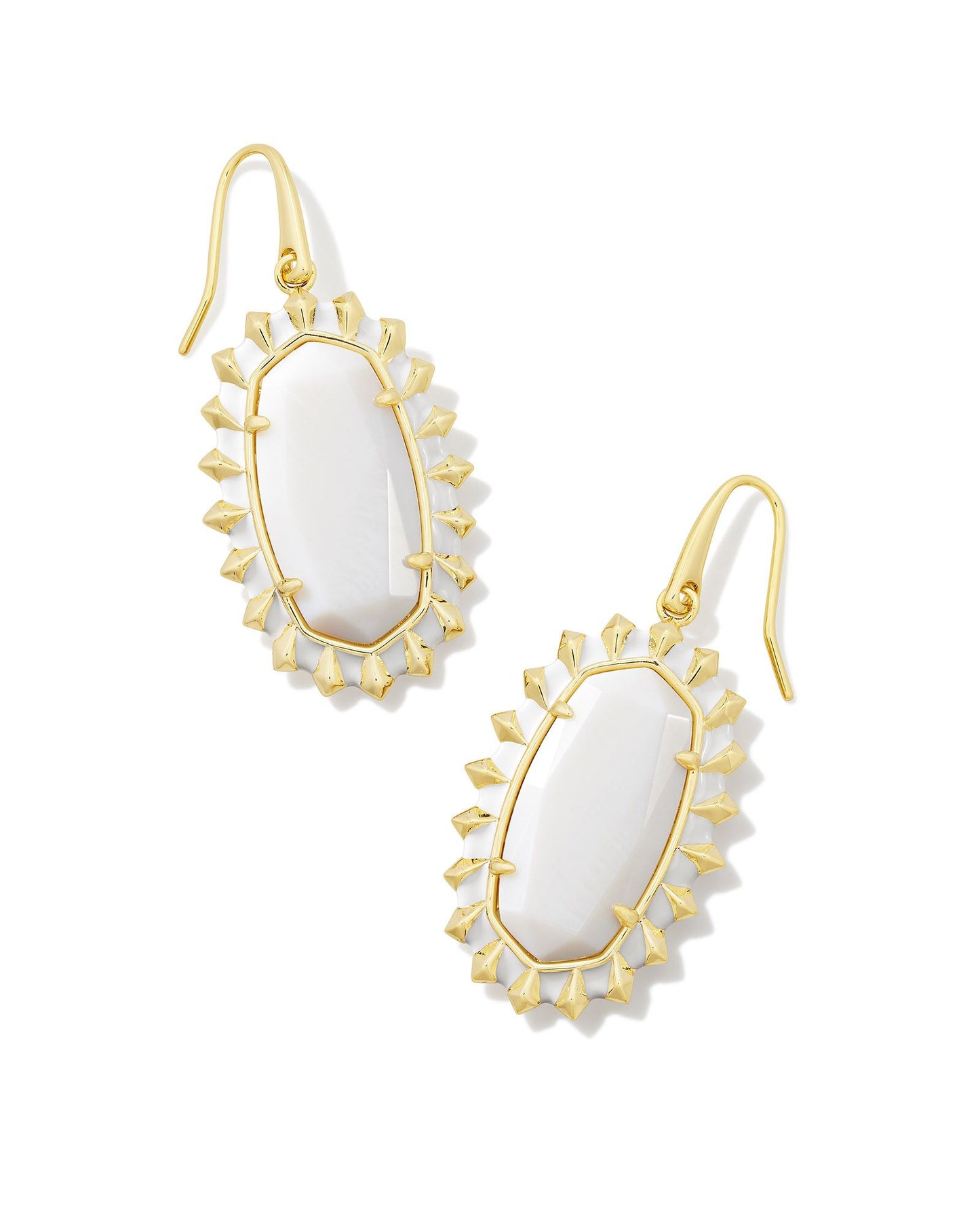 Dani Gold Color Burst Frame Drop Earrings in White Mother of Pearl