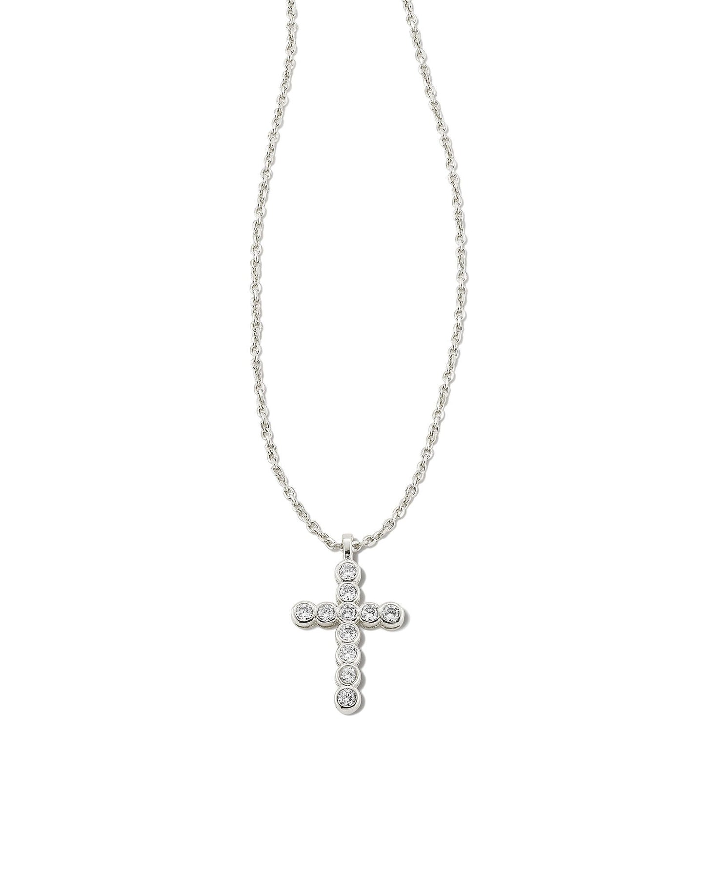 Boxed Cross Crystal Pendant Necklace in White Crystal