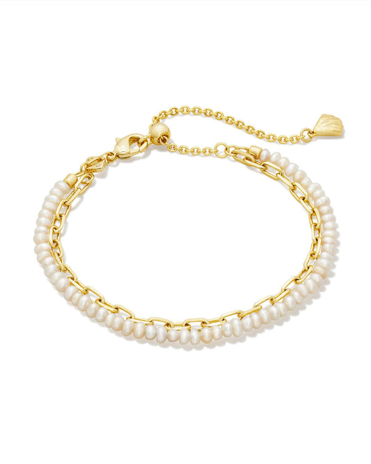 Lolo Gold Multi Strand Bracelet in White Pearl