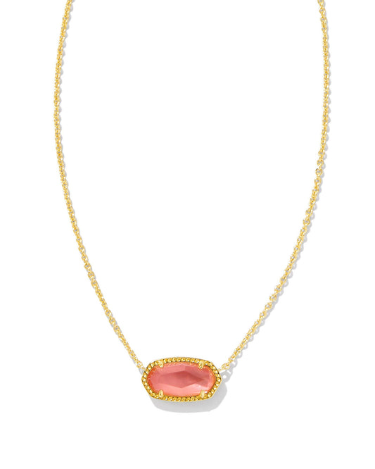 Elisa Gold Pendant Necklace in Coral Pink Mother of Pearl