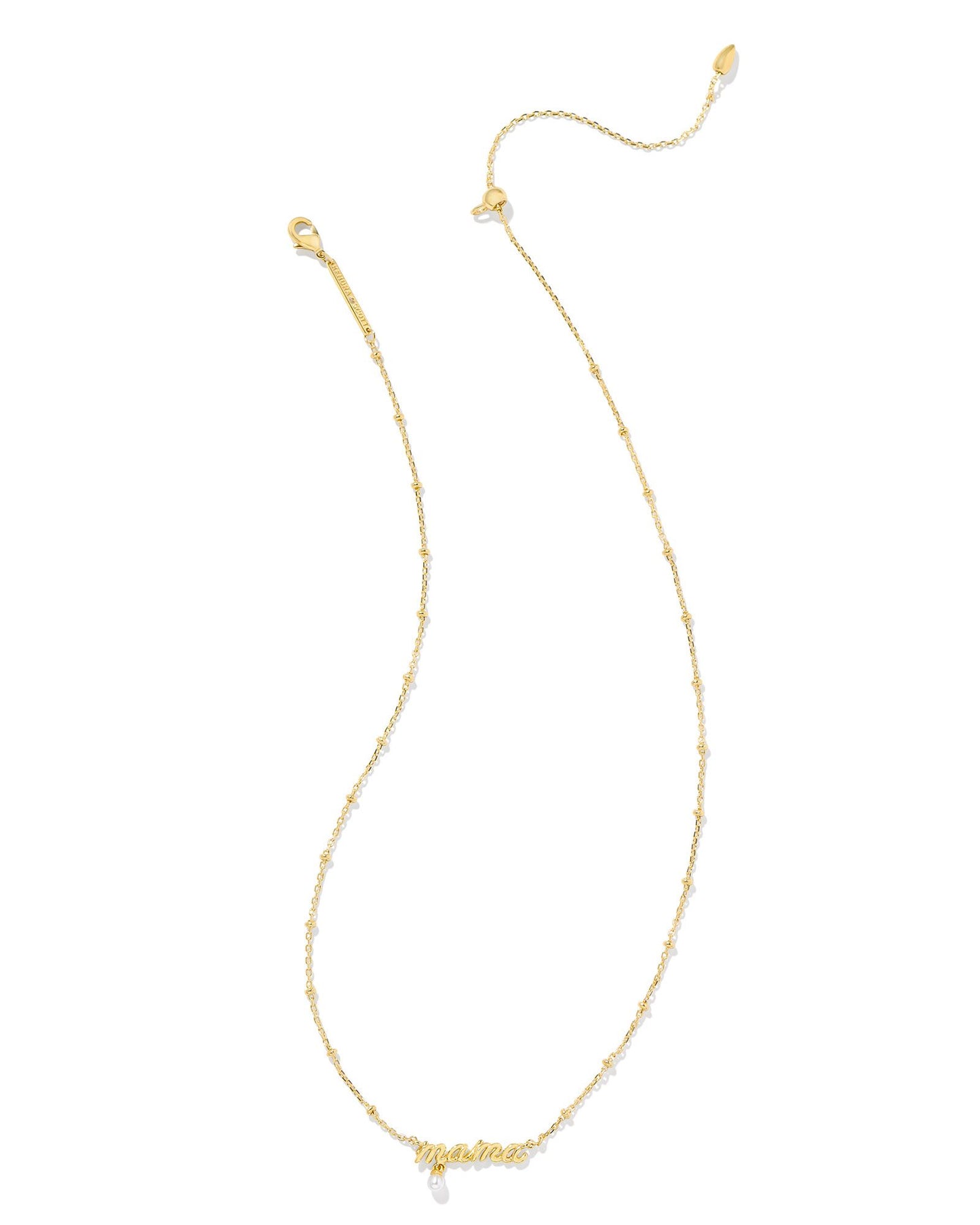 Mama Script Pendant Necklace in Gold White Pearl