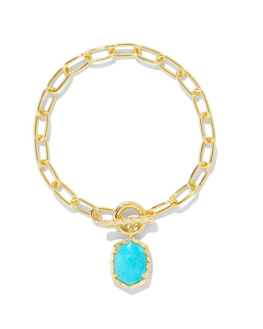 Daphne Gold Link Chain Bracelet in Variegated Turquoise Magnesite