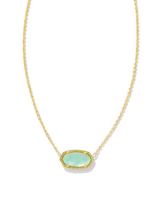 Elisa Gold Pendant Necklace in Light Green Mother of Pearl