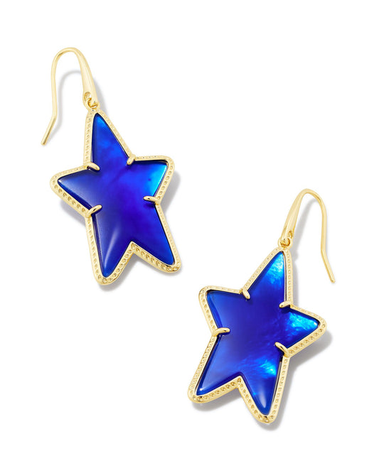 Ada Gold Star Earrings in Cobalt Blue Illusion