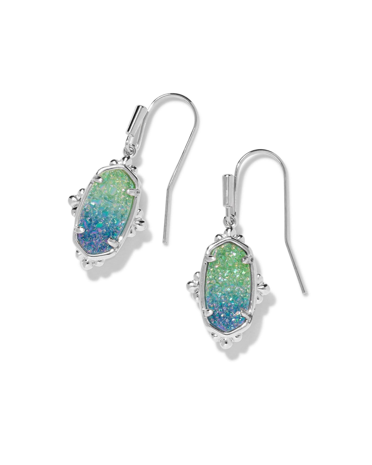 Lee Silver Petal Framed Drop Earrings in Aqua Ombre Drusy