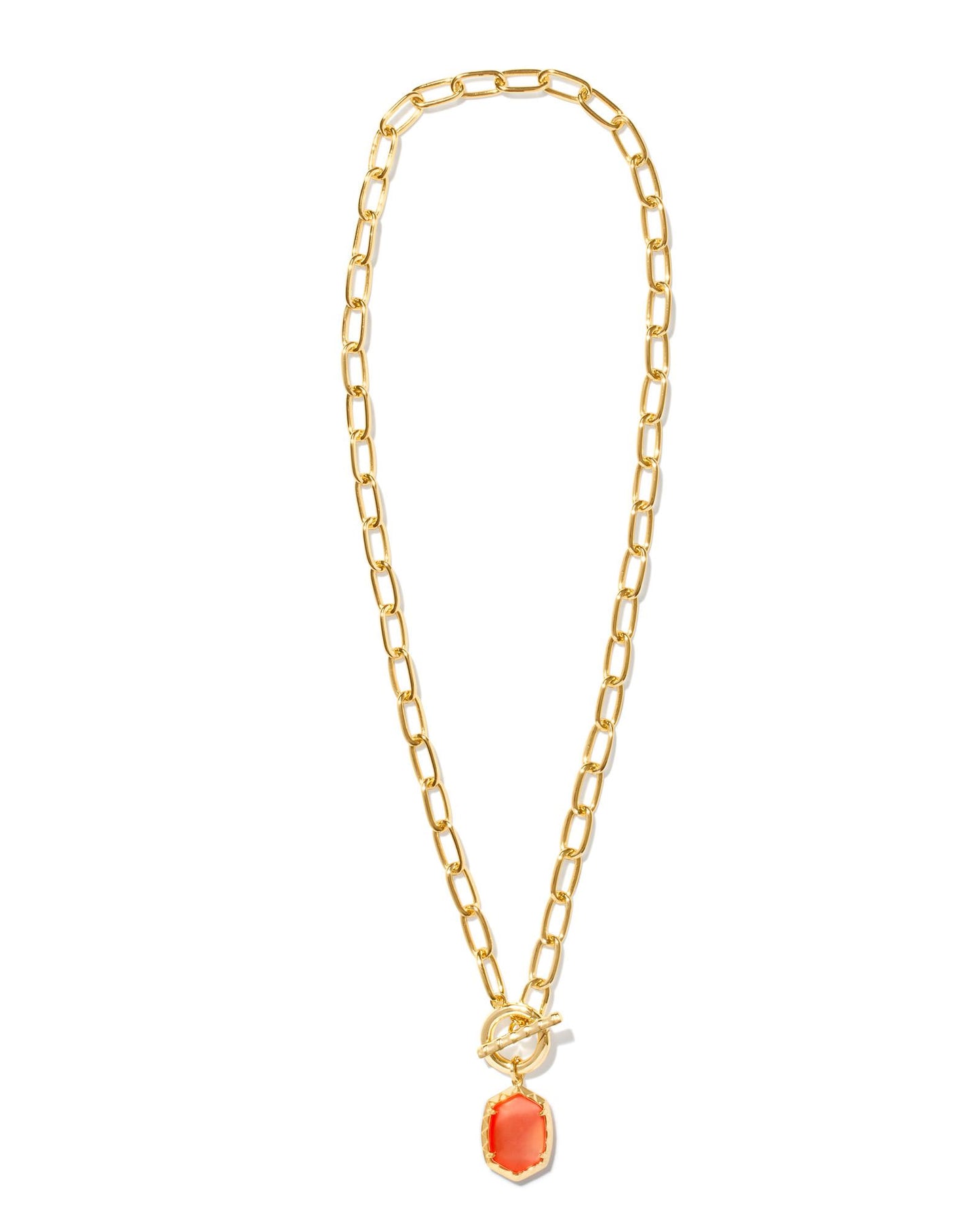 Daphne Gold Link Chain Necklace in Coral Pink Mother of Pearl