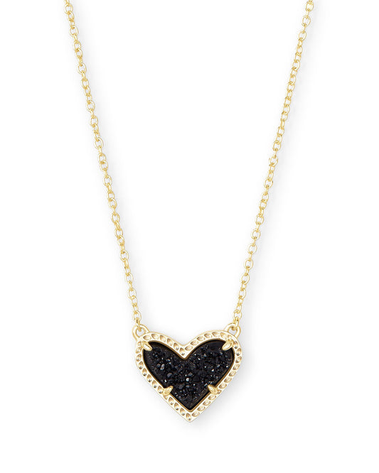 Ari Heart Pendant Necklace in Black Drusy