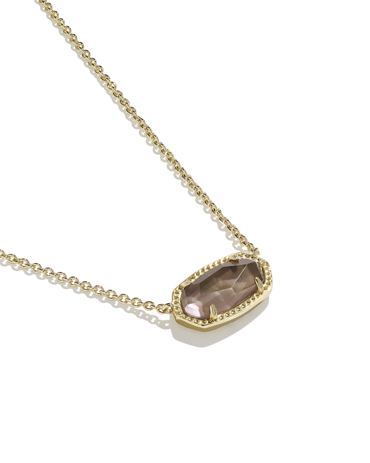 Elisa Gold Pendant Necklace in Taupe Mother of Pearl