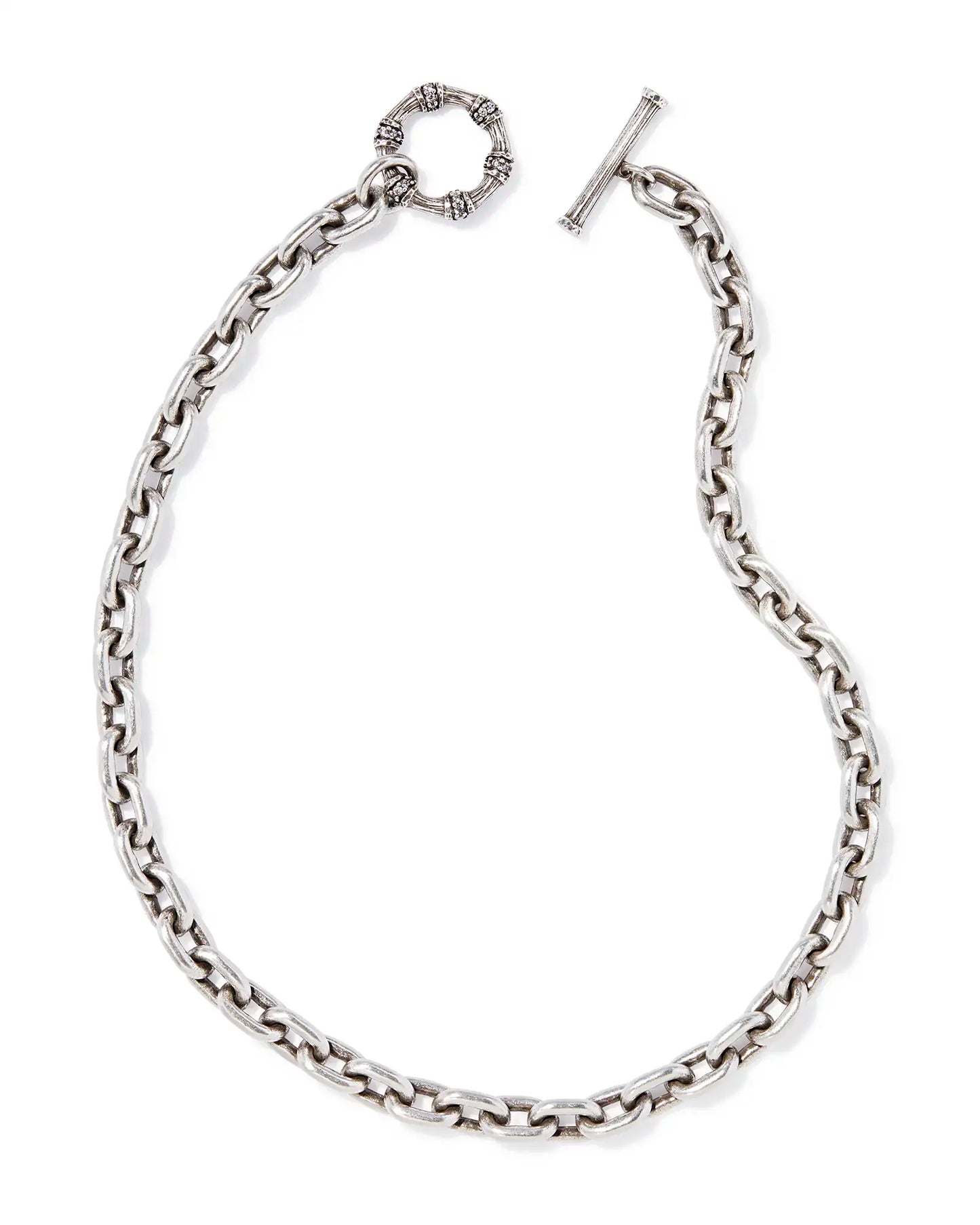 Maura Vintage Silver Chain Necklace in White Crystal