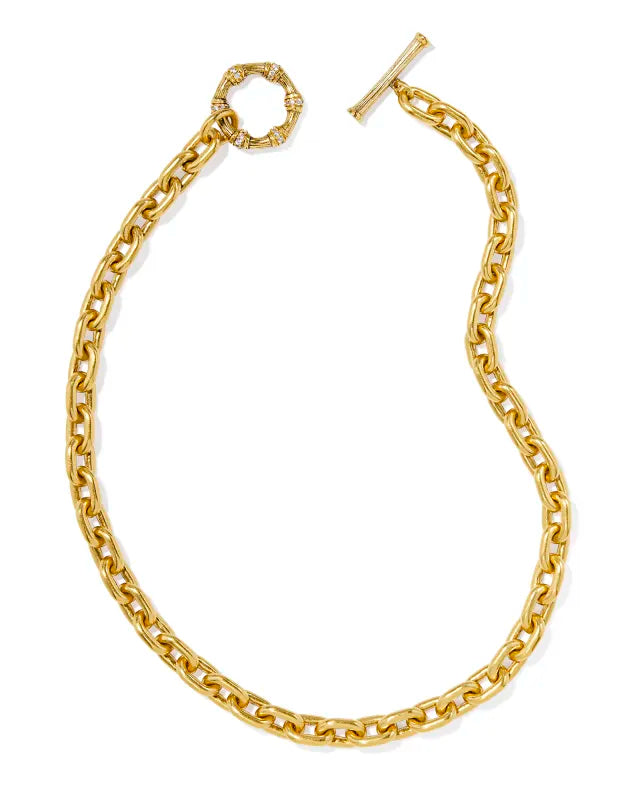 Maura Vintage Gold Chain Necklace in White Crystal