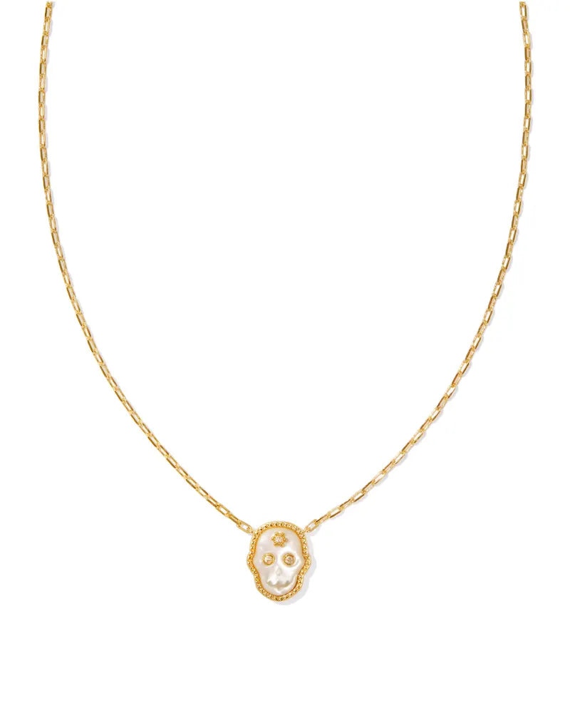 Skeleton Gold Short Pendant Necklace in Ivory Mother-of-Pearl