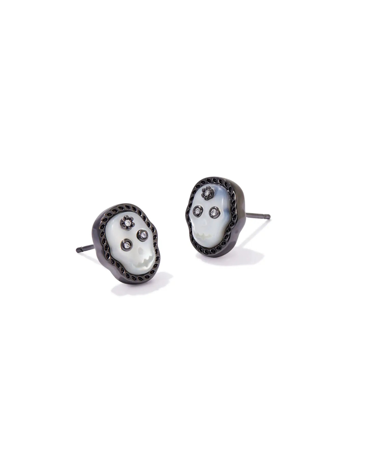 Skeleton Gunmetal Stud Earrings in Ivory Mother-of-Pearl