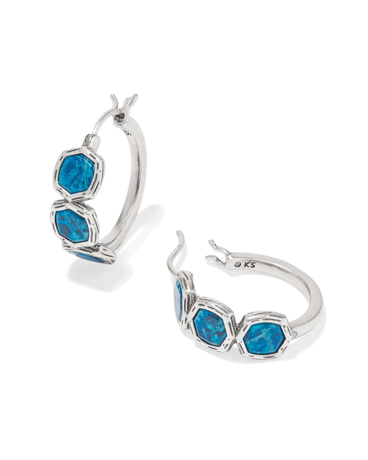 Maura Vintage Silver Hoop Earrings in Variegated Indigo Magnesite