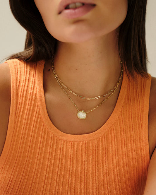 Pumpkin Gold Short Pendant Necklace in Ivory Mother-of-Pearl