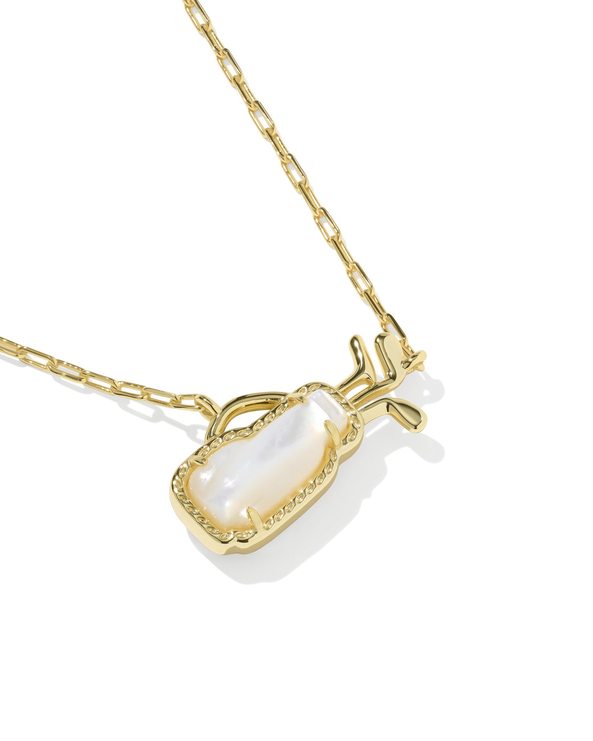 Golf Gold Short Pendant Necklace in Ivory Mother of Pearl