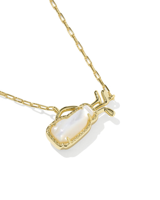 Golf Gold Short Pendant Necklace in Ivory Mother of Pearl