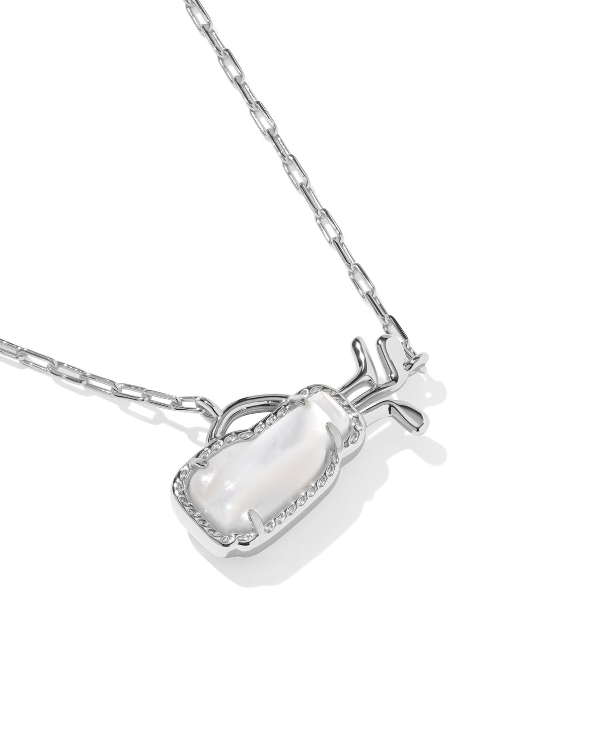 Golf Silver Short Pendant Necklace in Ivory Mother of Pearl