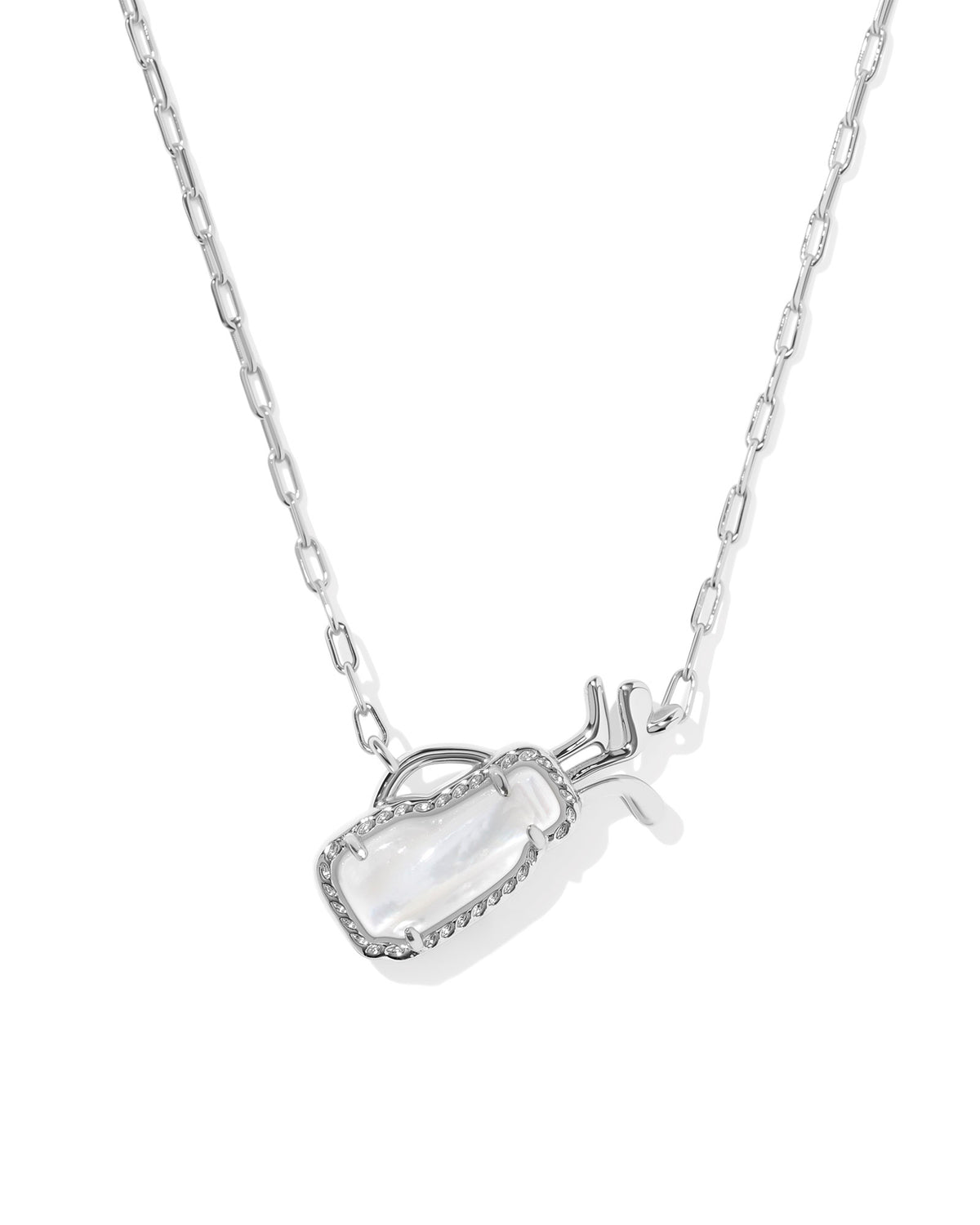 Golf Silver Short Pendant Necklace in Ivory Mother of Pearl