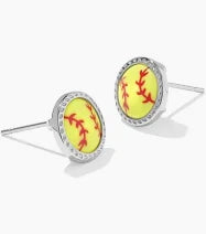 Softball Silver Stud Earrings in Chartreuse Magnesite