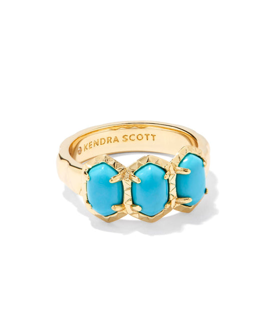 Daphne Gold Band Ring in Gold Variegated Turquoise Magnesite