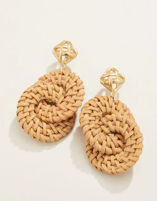 Cane Wicker Ring Earrings Brown