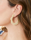 Scalloped Straw Hoop Earrings Natural