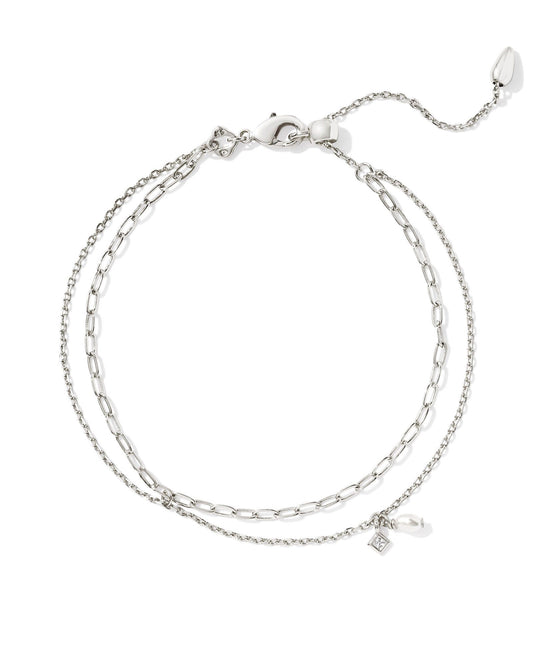 Eve Silver Multi Strand Bracelet in White Pearl