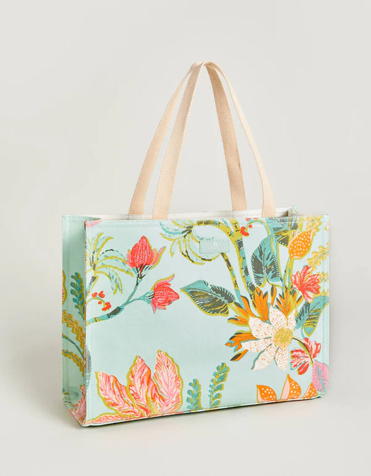 Market Tote Queenie Tropical Floral Sea Foam