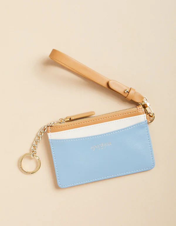 Slim Card Coinpurse Blue Cream Color Block