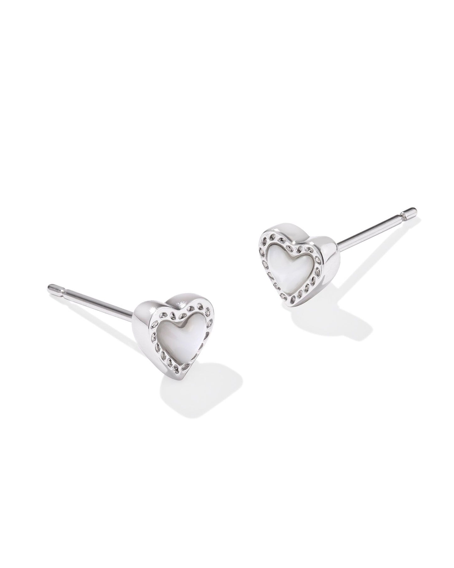 Mini Ari Heart Silver Stud Earrings in Ivory Mother of Pearl