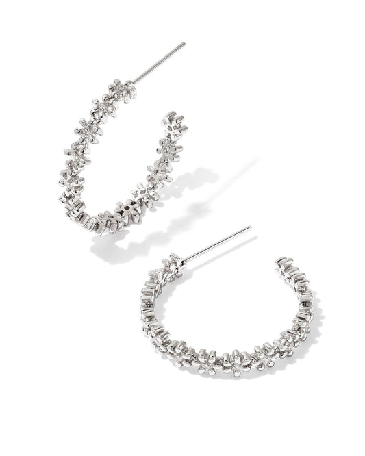 Nydia Silver Hoop Earrings in White Crystal