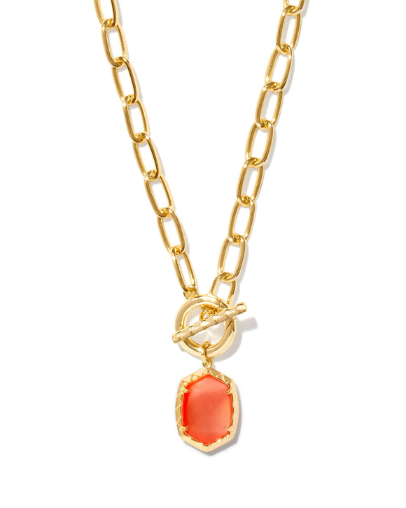 Daphne Gold Link Chain Necklace in Coral Pink Mother of Pearl