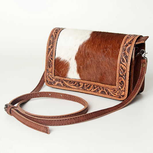 ADBG683 - Hair on Hide Crossbody with Tooled Edging