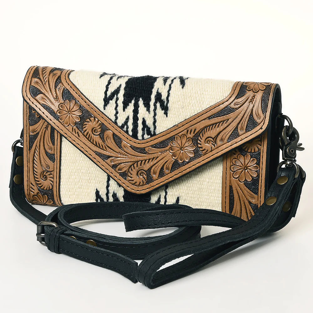 ADBG906K - Black and White Trifold Wallet Crossbody