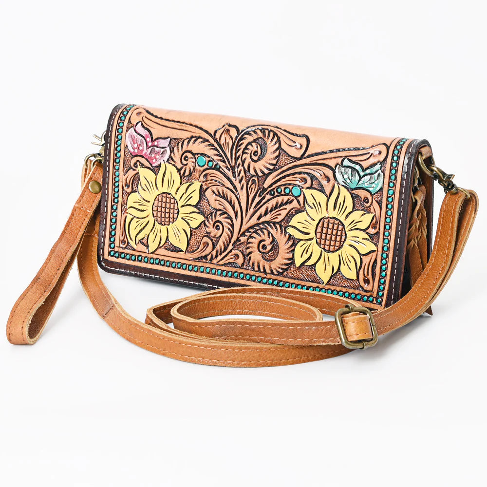 ADBGM169AD - Sunflower Painted and Tooled Clutch