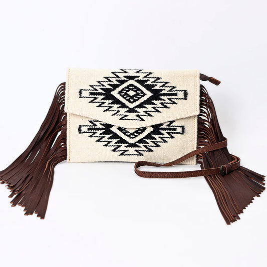 ADBGS178BG - Black and White Aztec Saddle Blanket Crossbody with Fringe