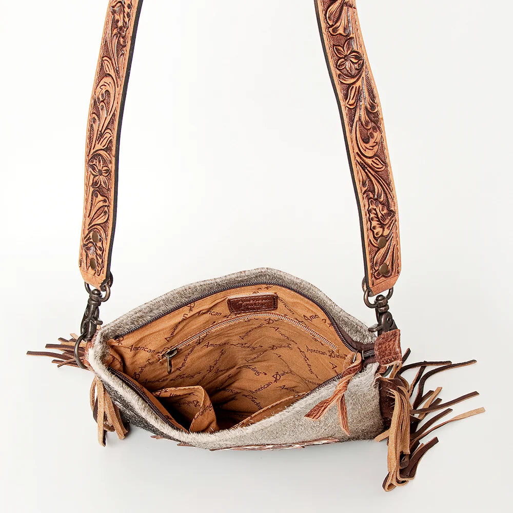 ADBGS192BRAH - Concealed Carry Messenger Hand Tooled Hair on Hide Crossbody