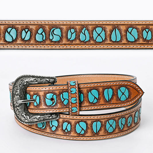 ADBLF126 - Turquoise Hand Tooled Leather Belt