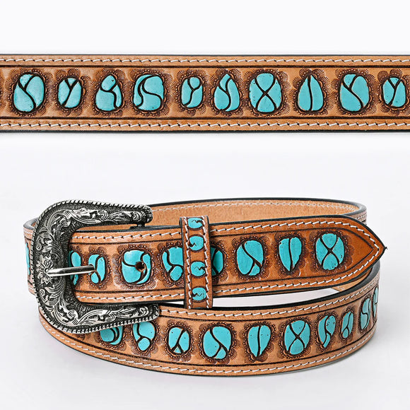 ADBLF126 - Turquoise Hand Tooled Leather Belt