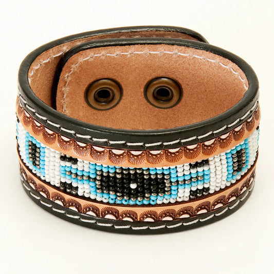 ADBRF140 - Blue Beaded Leather Bracelet