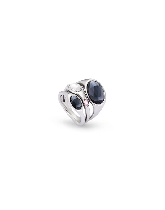 Sunshine - Ring with crystals with different sizes - Silver