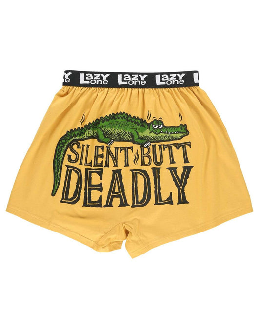 Silent Butt Deadly Men's Yellow Crocodile Funny Boxer